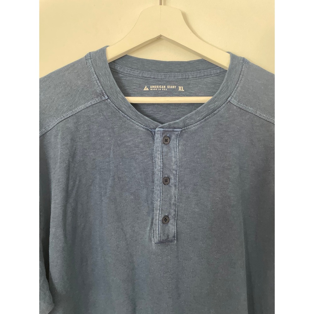 American Giant Henley Shirt Mens XL Broken In Premium Slub Blue USA Long Sleeve - Picture 5 of 10